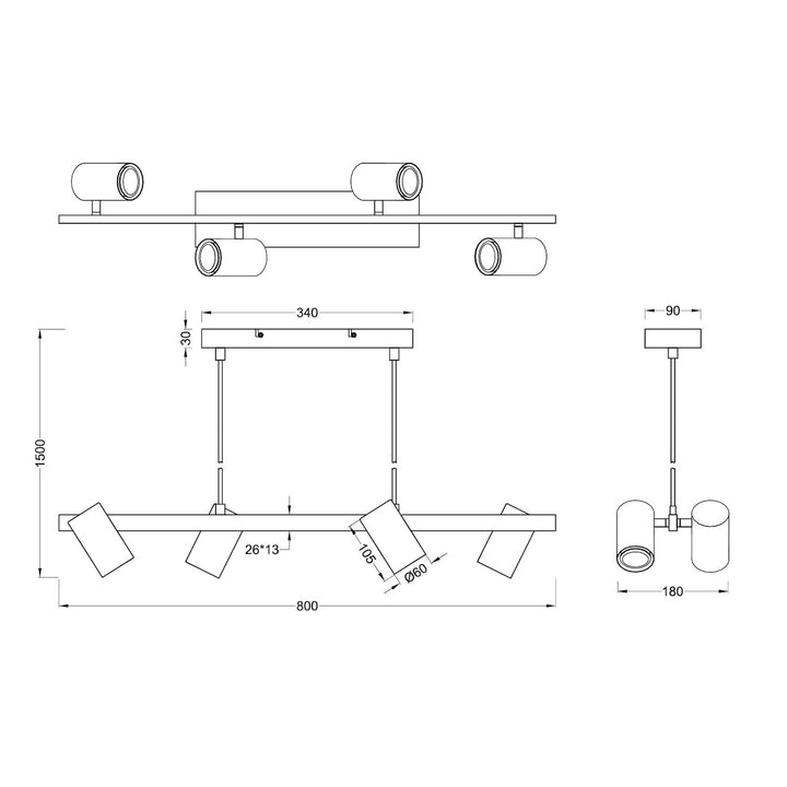 Pendelleuchte PIPE 4er Balken